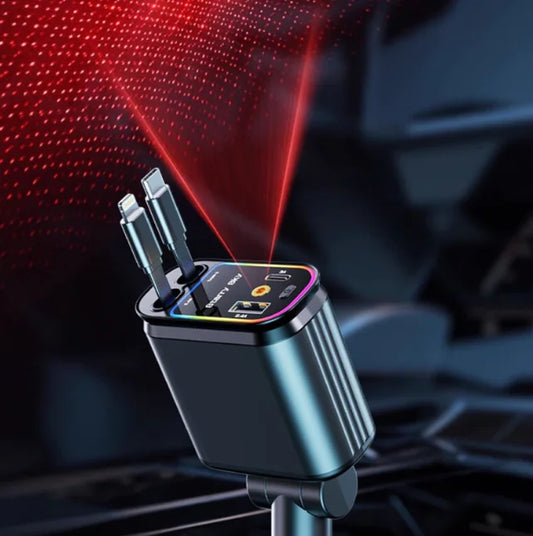Cargador de Coche Flexible con Diseño de Cielo Estrellado, Carga Rápida de 120W (Compatible con Type-C y Apple)