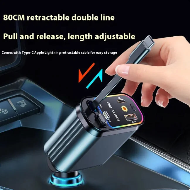 Cargador de Coche Flexible con Diseño de Cielo Estrellado, Carga Rápida de 120W (Compatible con Type-C y Apple)
